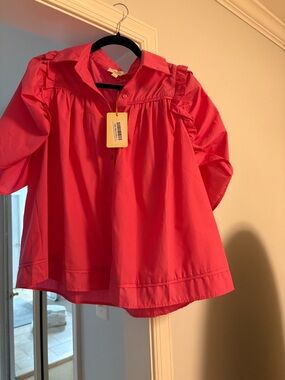 NWT Entro Hot Pink Ruffled Blouse